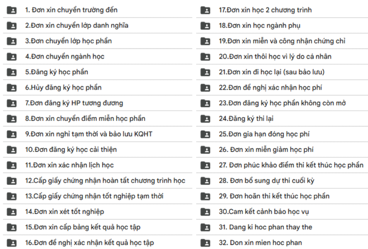 Biểu Mẫu Sinh Viên